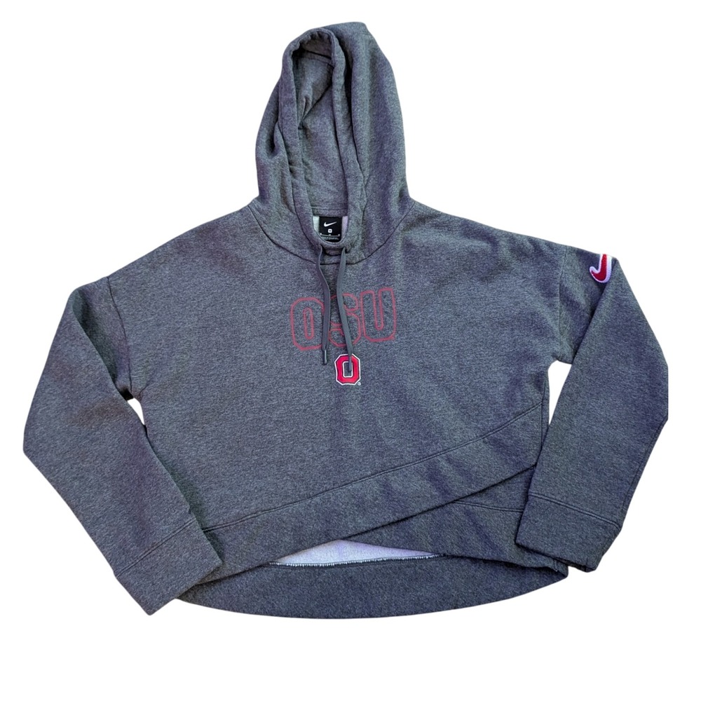 Nike Ohio State Buckeyes OSU Cropped Hoodie Gray Embroidered Sweatshirt Womens M